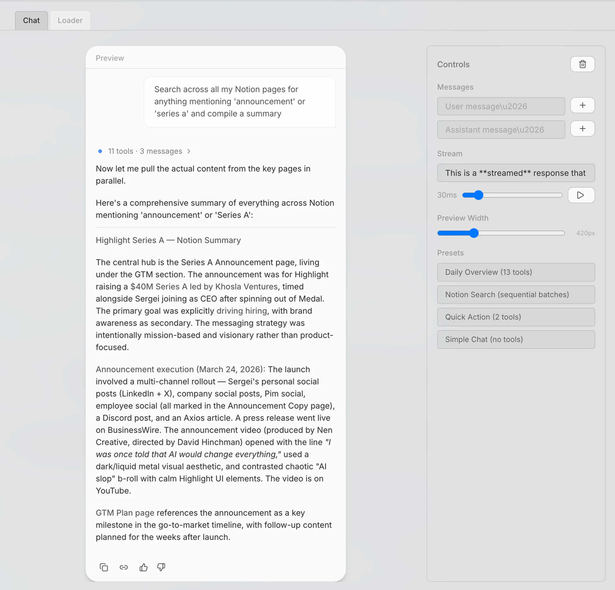 the in-app chat loader playground