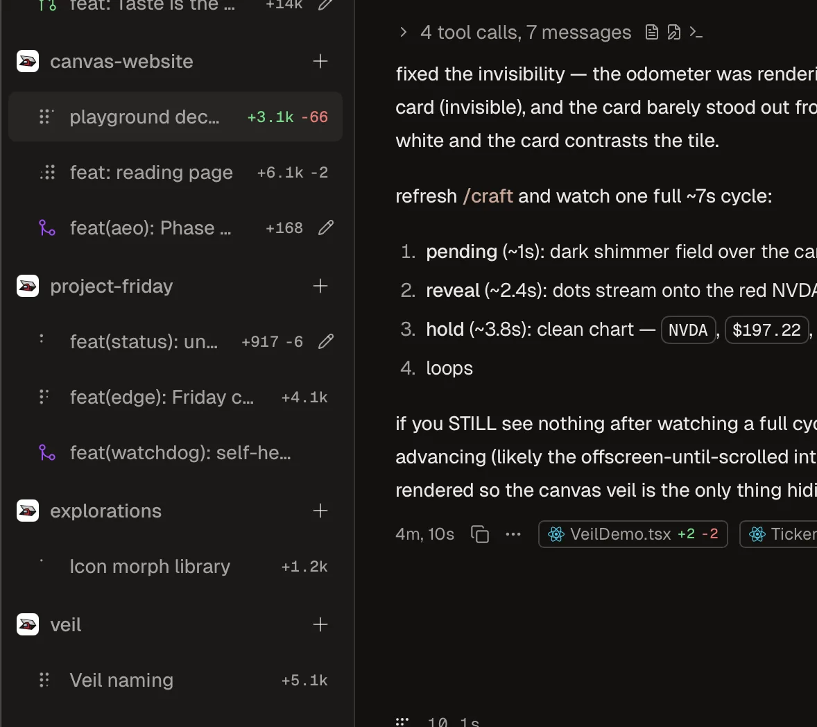 six workspaces running in conductor, one agent's response open on the right