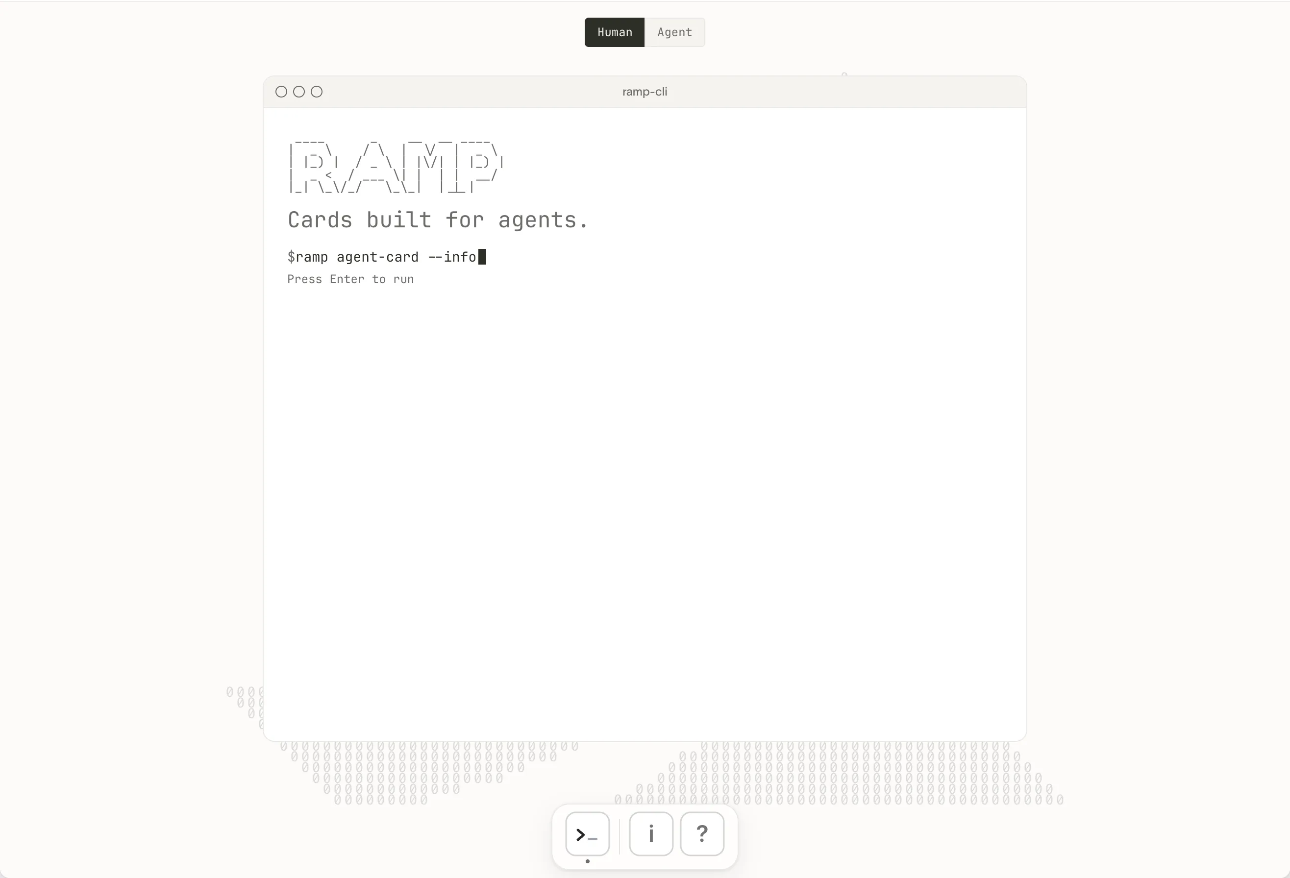 ramp's ramp-cli terminal, cards built for agents