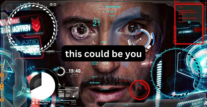 an iron man-style hud overlaid on a face with the words "this could be you"